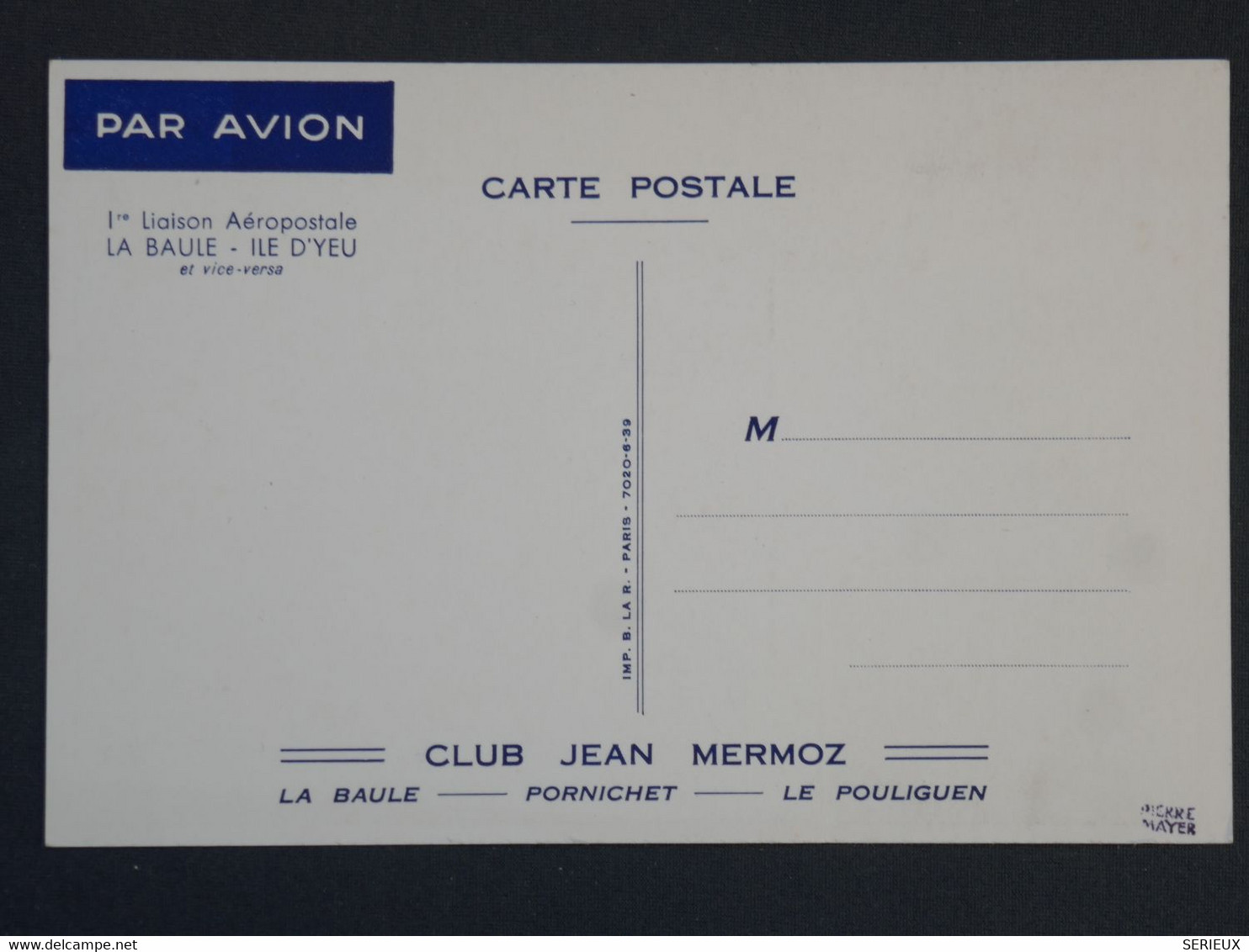 BI 3 FRANCE BELLE CARTE CLUB JEAN MERMOZ  1960 NON VOYAGEE++ - 1960-.... Covers & Documents