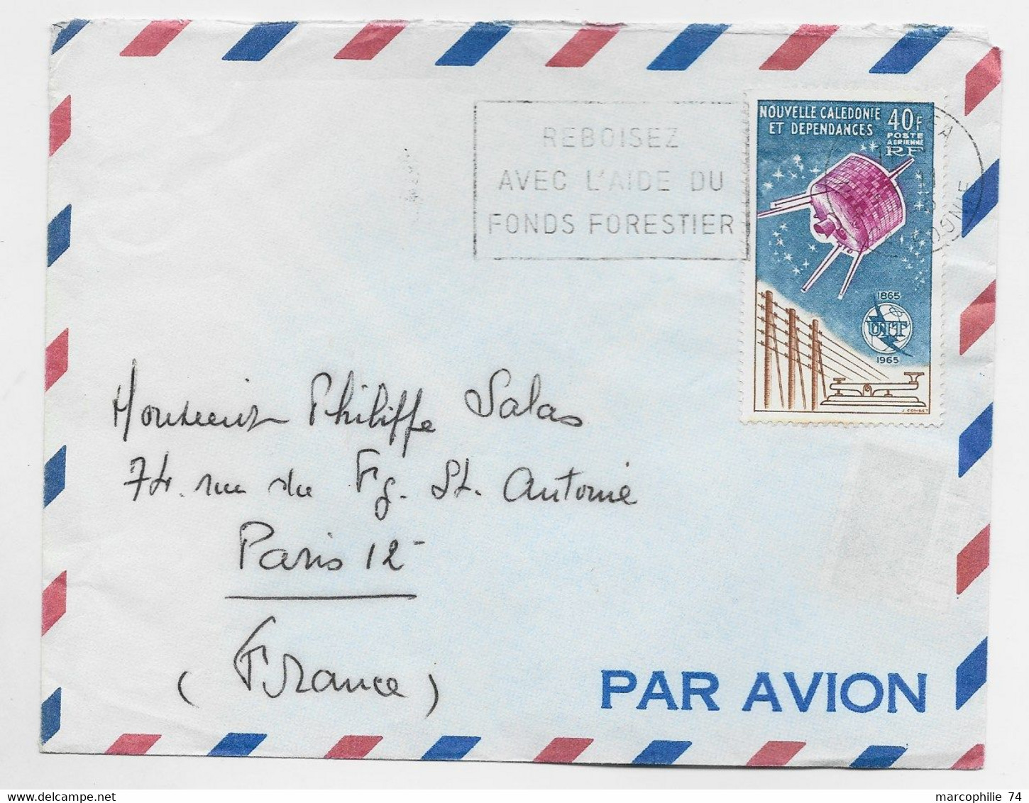 NOUVELLE CALEDONIE PA 40FR SEUL LETTRE COVER AVION NOUMEA 1965 - Lettres & Documents