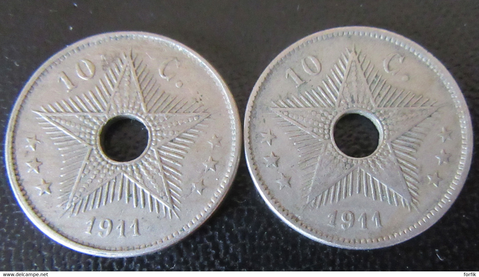 Congo-Belge - 2 Monnaies 10 Centimes 1911 Albert 1er - 1910-1934: Albert I.