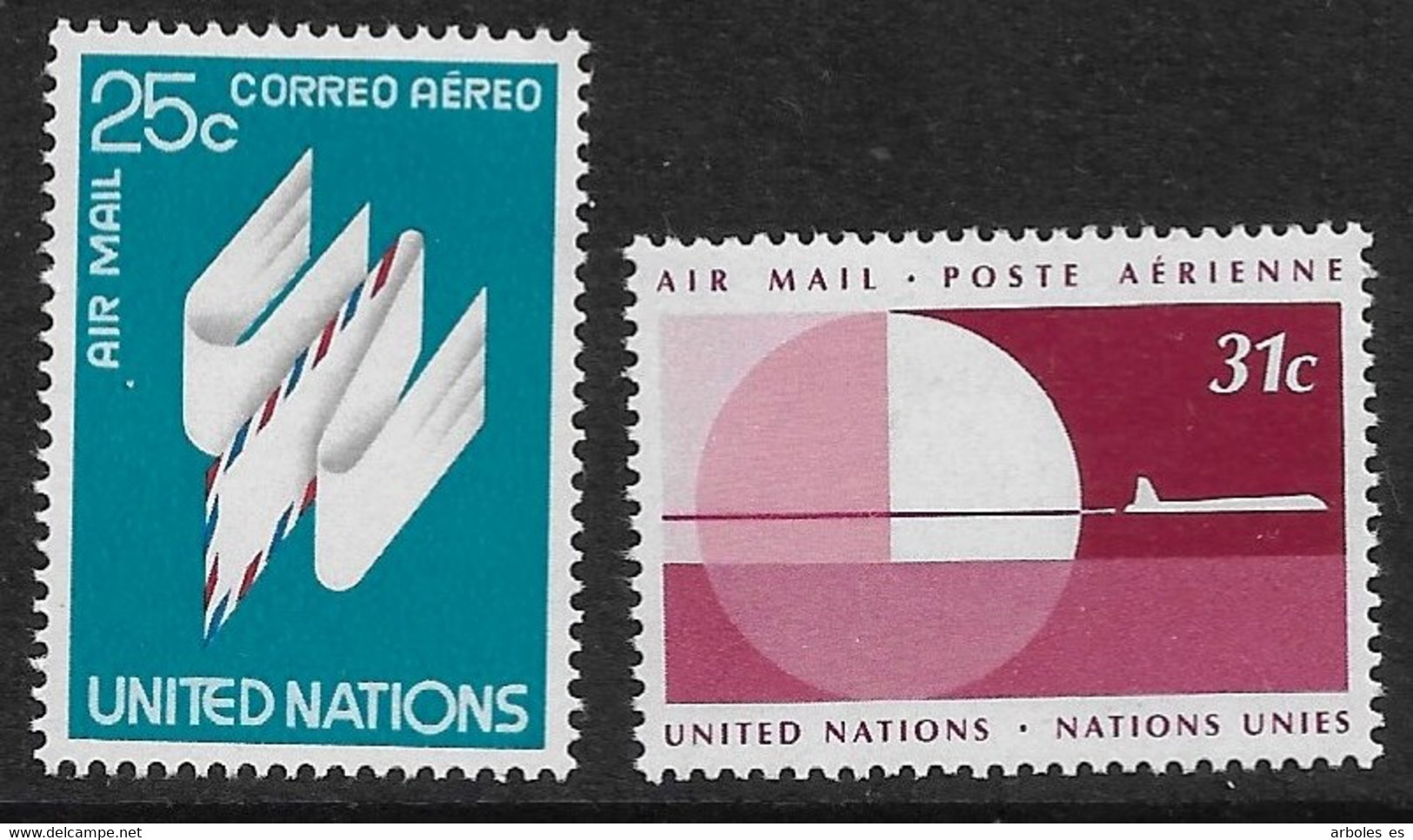 NACIONES UNIDAS - NEW YORK - SERIE BASICA - AÑO 1977 - CATALOGO YVERT Nº 0022-23 -  HOJA - NUEVOS - Airmail