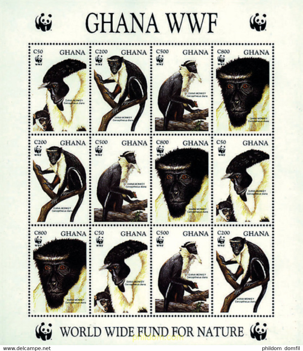 12650 MNH GHANA 1994 MONO DIANA - Chimpancés