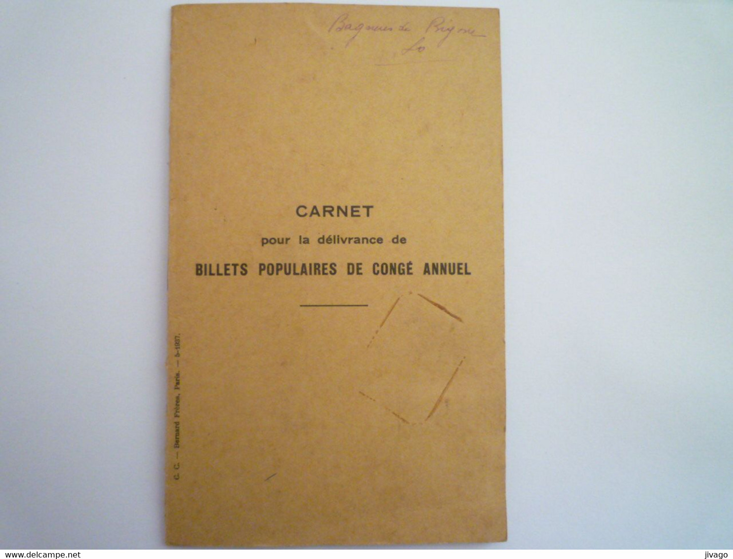 2022 - 4156  CARNET  Pour La Délivrance De BILLETS POPULAIRES DE CONGE ANNUEL  1939   XXX - Sin Clasificación