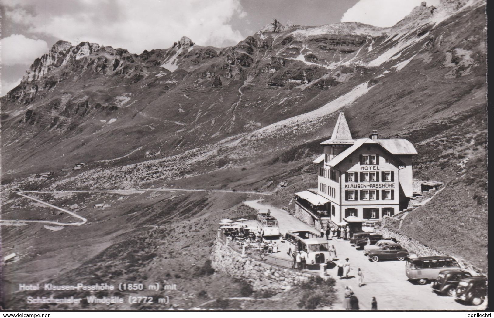 AK: 1955 Hotel Klausen-Passhöhe, Schächetaler Windgällen . Gelaufen, - Hotels & Restaurants