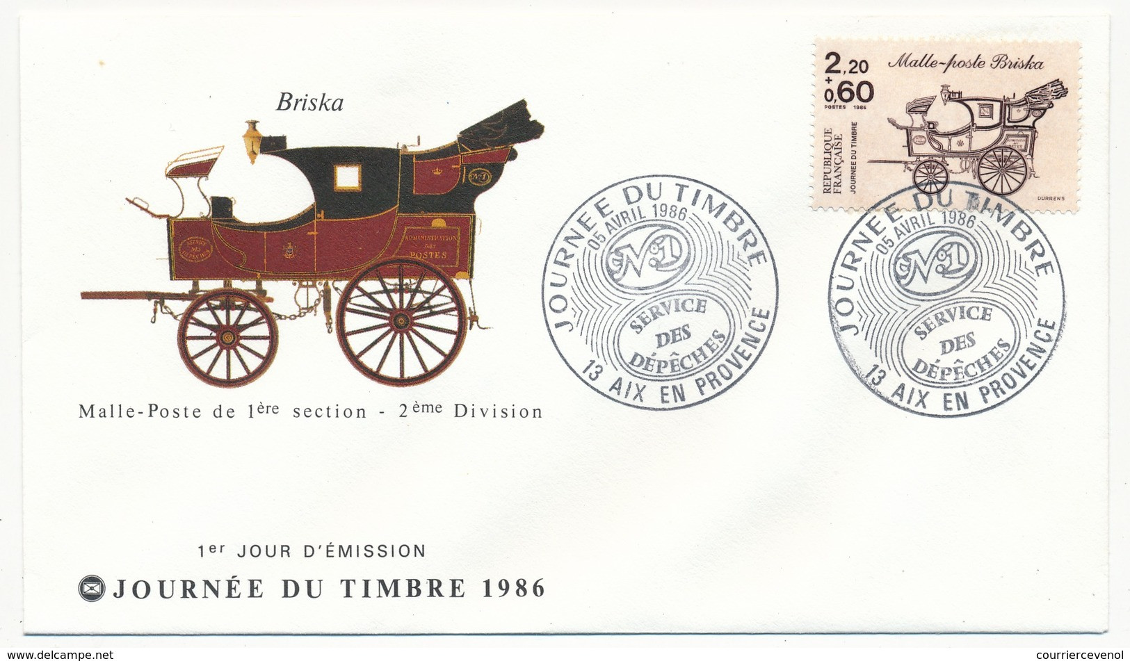 FRANCE => Enveloppe Fédérale "Journée Du Timbre" 1986 - AIX EN PROVENCE - Timbre Malle Poste Briska - Tag Der Briefmarke