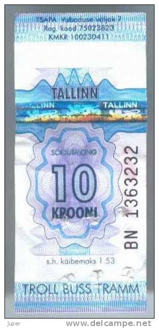 Estonia, Tallinn: One-way Tram,Trolleybus,Bus Ticket 16 - Europe