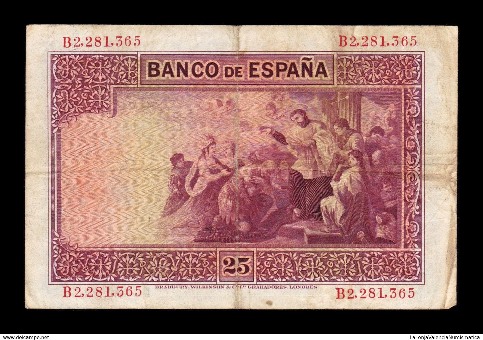 España Spain 25 Pesetas San Francisco Xavier 1926 Pick 71a Serie B T.365 MBC VF - 1-2-5-25 Peseten