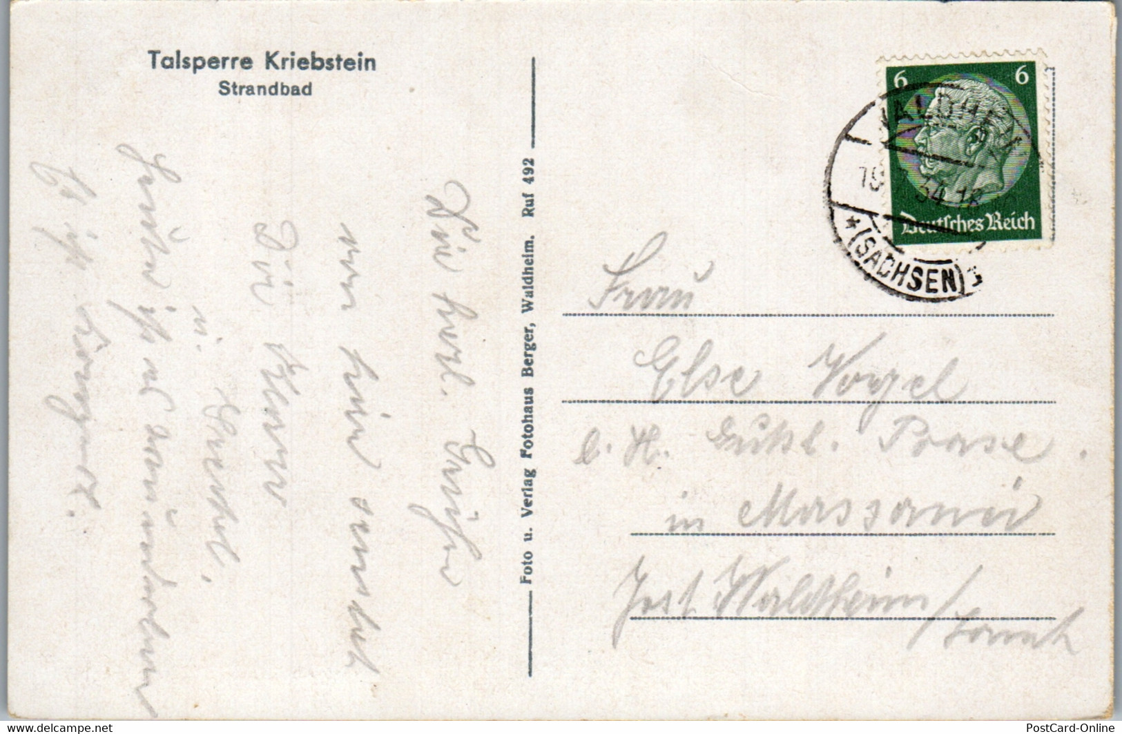 39169 - Deutschland - Kriebstein , Strandbad , Talsperre - Gelaufen 1934 - Waldheim