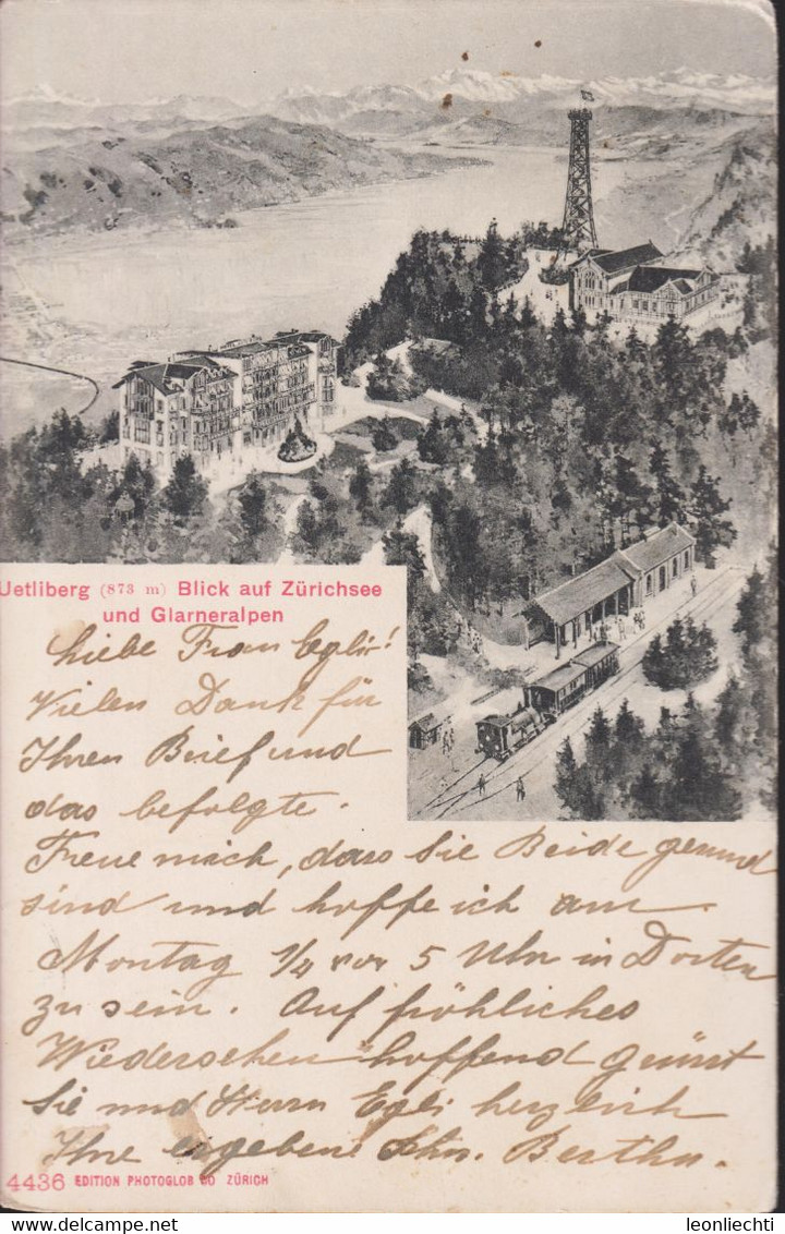 AK: Carte Postale. 1905 Uetliberg, Blick Auf Zürisee Und Glarneralpen . Gelaufen - Laufen-Uhwiesen 