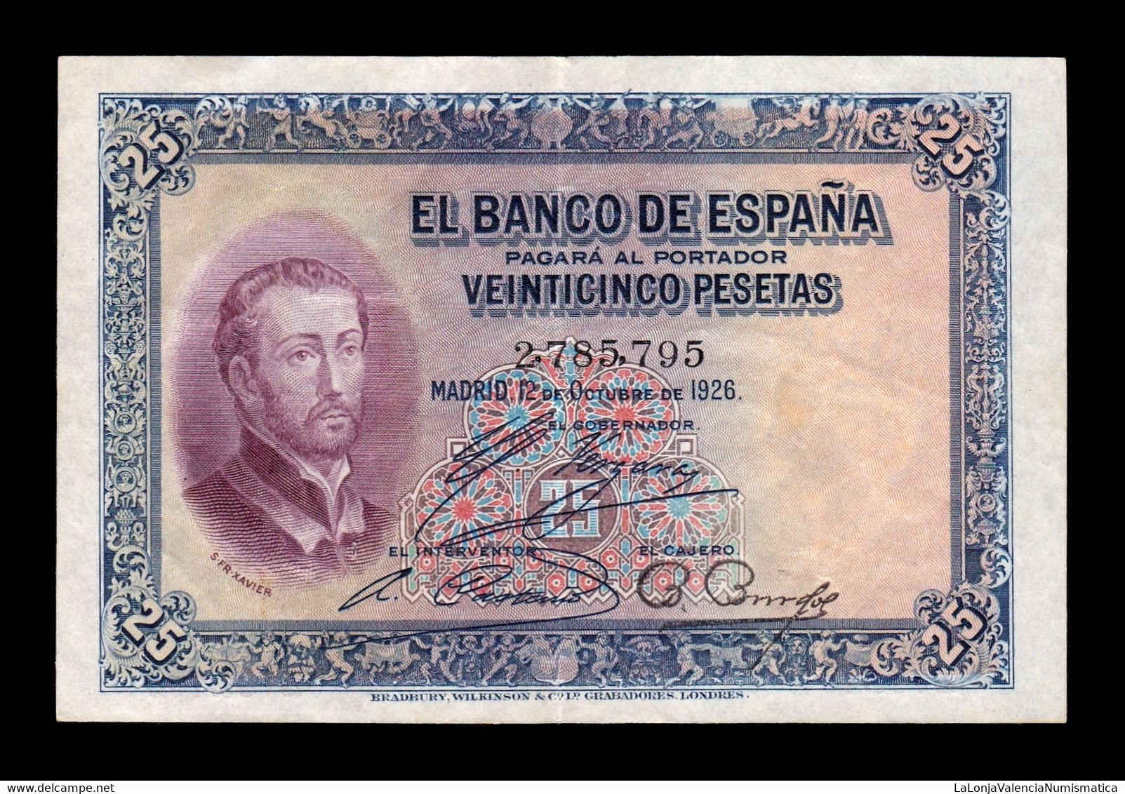 España Spain 25 Pesetas San Francisco Xavier 1926 Pick 71a Sin Serie EBC XF - 1-2-5-25 Pesetas