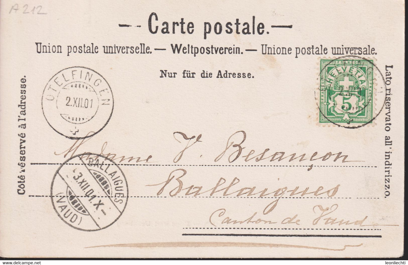 AK: Carte Postale, UPU. 1901 Zürich.- Enge Und Uetliberg. Gelaufen - Enge