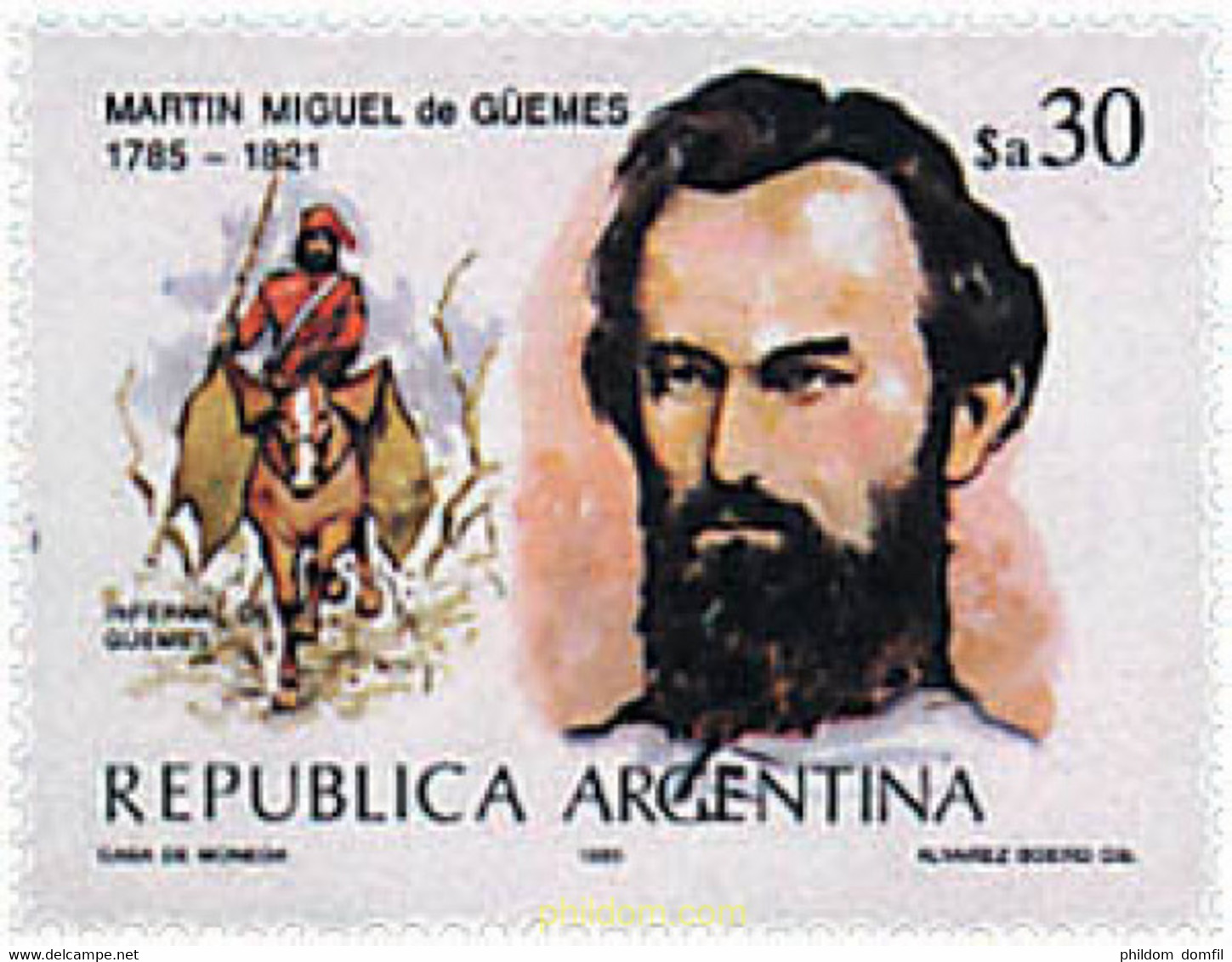 29434 MNH ARGENTINA 1985 BICENTENARIO DEL GENERAL MARTIN M. DE GÜEMES. - Gebruikt