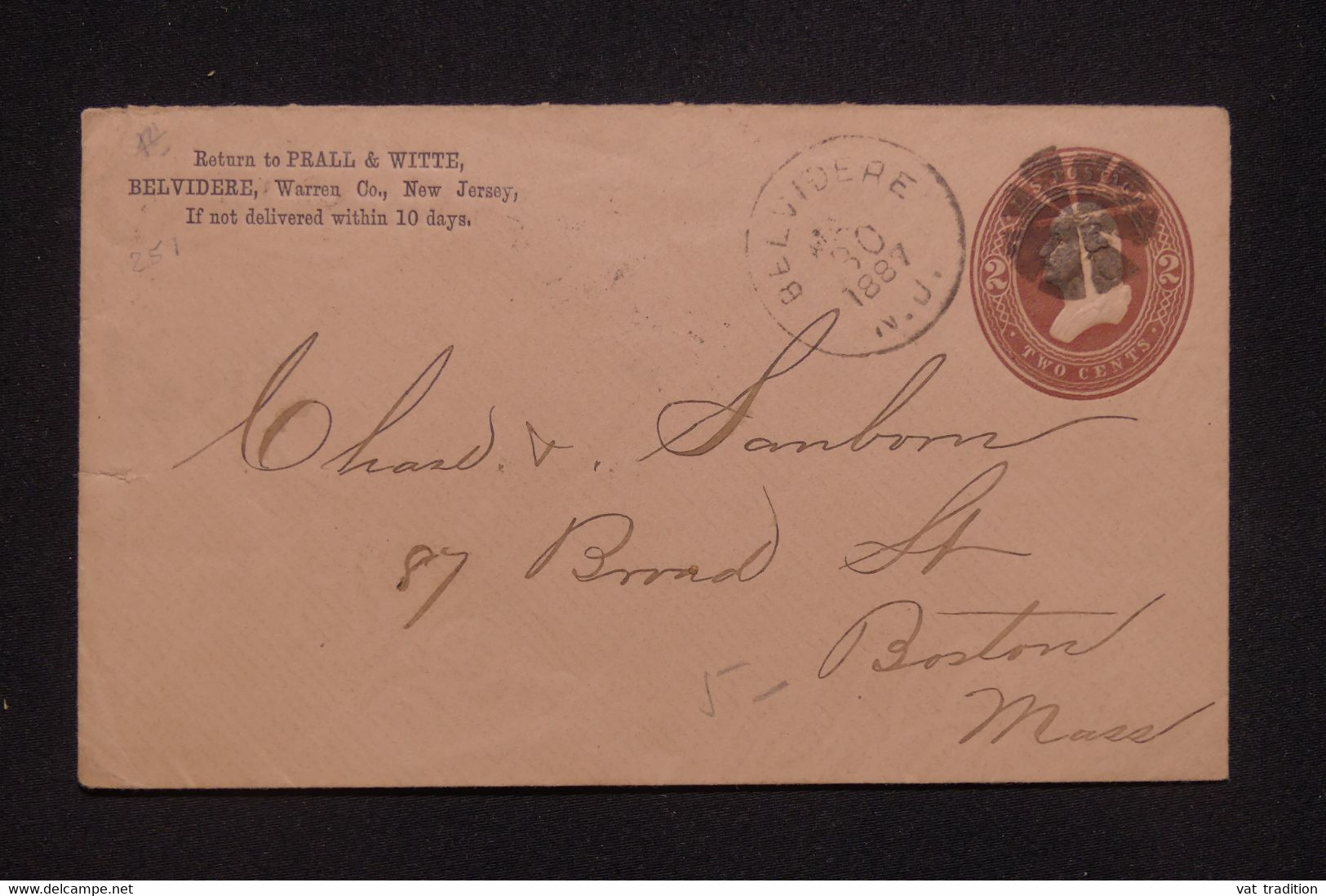 ETATS UNIS - Entier Postal Commercial De Belvidere Pour Boston En 1887 - L 133619 - ...-1900