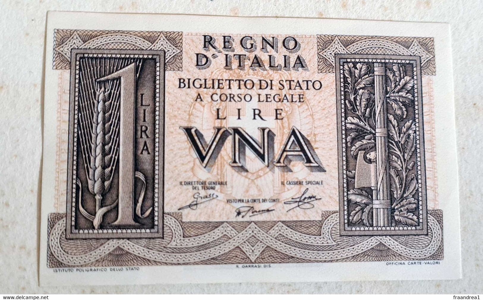 1 LIRA 1939 FDS DA MAZZETTA IL NUMERO DI SERIE VARIA - Italia – 1 Lira