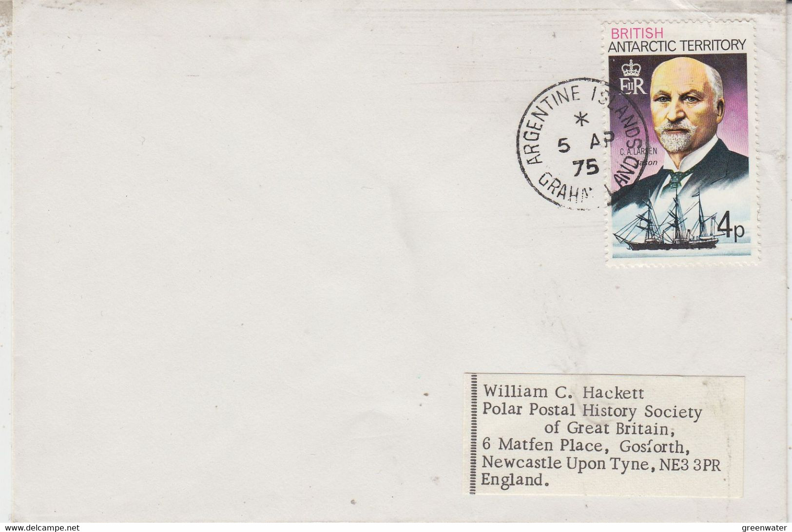 British Antarctic Territory (BAT) Cover . Ca Argentine Island  Grahamland  5 AP 1975 (58246) - Briefe U. Dokumente