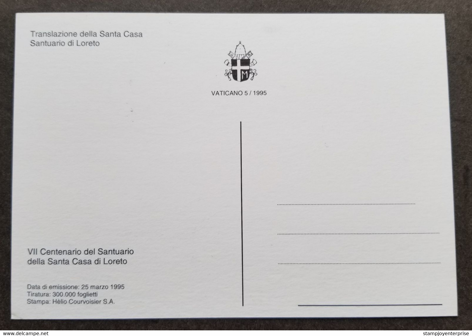 Vatican Transport Casa Sancta To Loreto 1995 (maxicard) - Briefe U. Dokumente