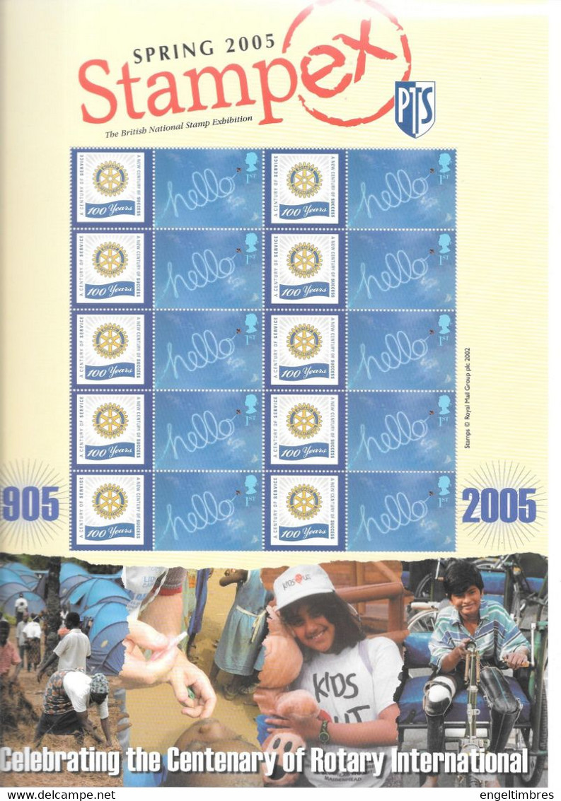 GB  STAMPEX Smilers Sheets  SPRING 2005  -   Celebrating The Centenary Of Rotary International - Personalisierte Briefmarken