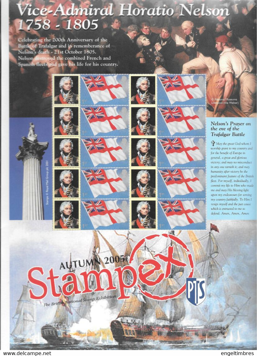 GB  STAMPEX Smilers Sheets  AUTUMN  2005  -   Vice-Admiral Horatio Nelson 1758 -1805 - Timbres Personnalisés