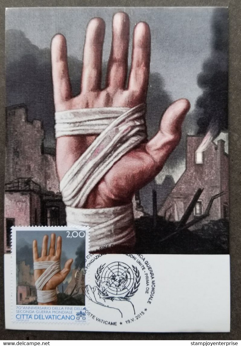 Vatican 70 Years End Of WWII Foundation 2015 United Nations UNO Hand (maxicard) - Brieven En Documenten