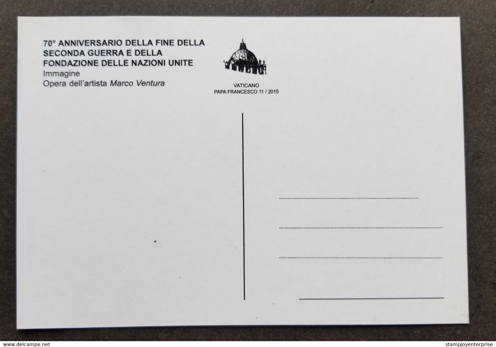 Vatican 70 Years End Of WWII Foundation 2015 United Nations UNO Hand (maxicard) - Lettres & Documents