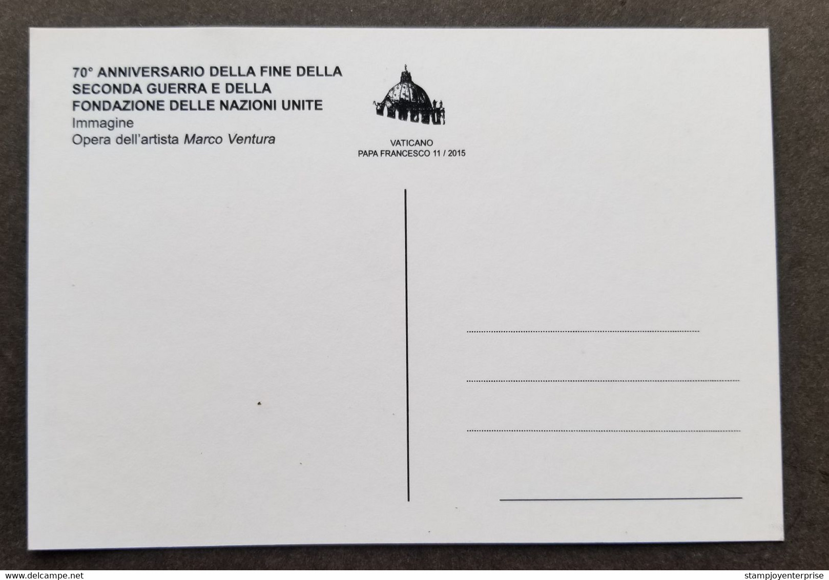 Vatican 70 Years End Of WWII Foundation 2015 United Nations UNO Hand (maxicard) - Storia Postale