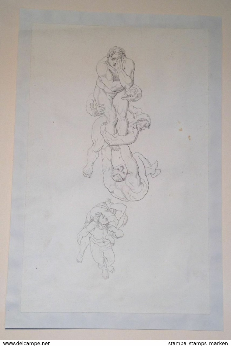 Original Tuschzeichnung "Das Jüngste Gericht" (Ausschnitt Aus Dem Fresko In Der Sixtinischen Kapelle - Michelangelo Buan - Dessins