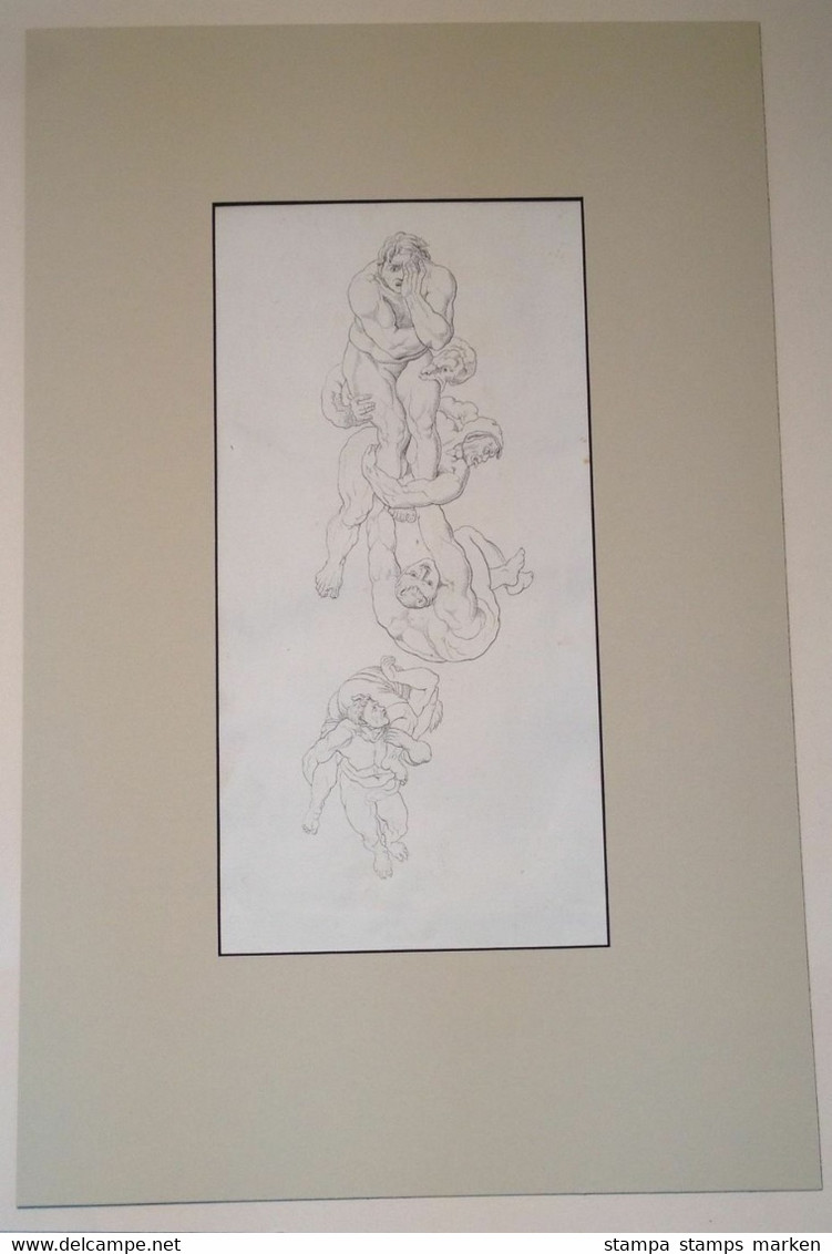 Original Tuschzeichnung "Das Jüngste Gericht" (Ausschnitt Aus Dem Fresko In Der Sixtinischen Kapelle - Michelangelo Buan - Dessins