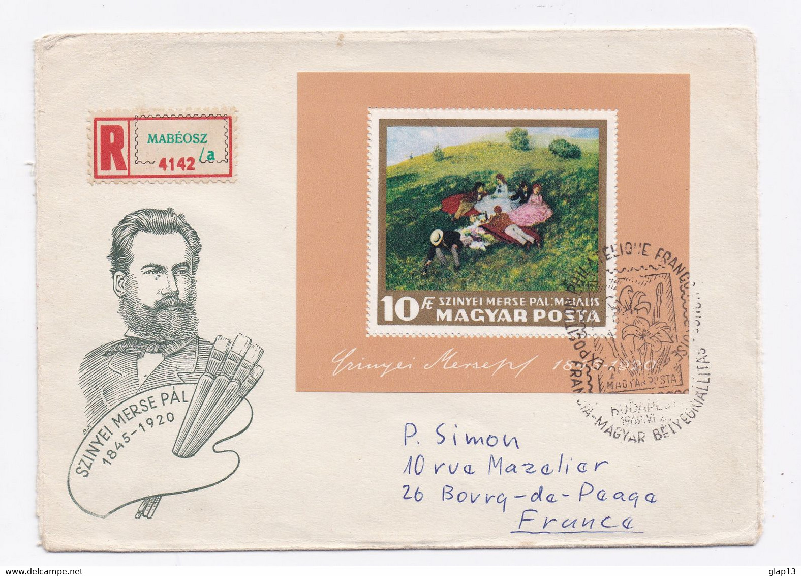 ENVELOPPE DE MABEOSZ POUR BOURG DE PEAGE DU 26/06/1969 TABLEAU CACHET EXPOSITION PHILATELIQUE FRANCO-HONGROISE - Cartas & Documentos