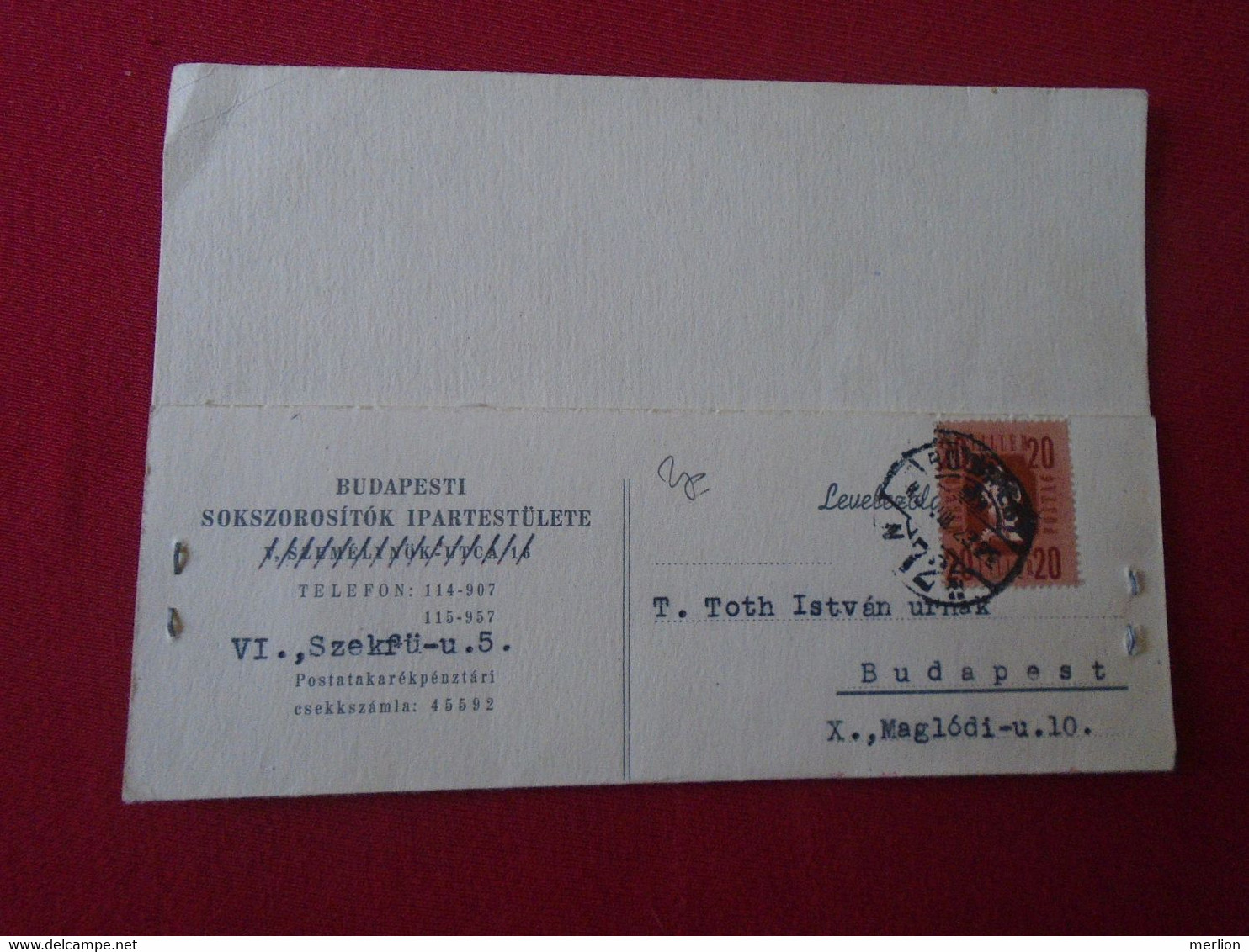 DEL007.9   Hungary  Postcard Levelezőlap  Budapesti Sokszorosítók Ipartestülete  1946 - Other & Unclassified