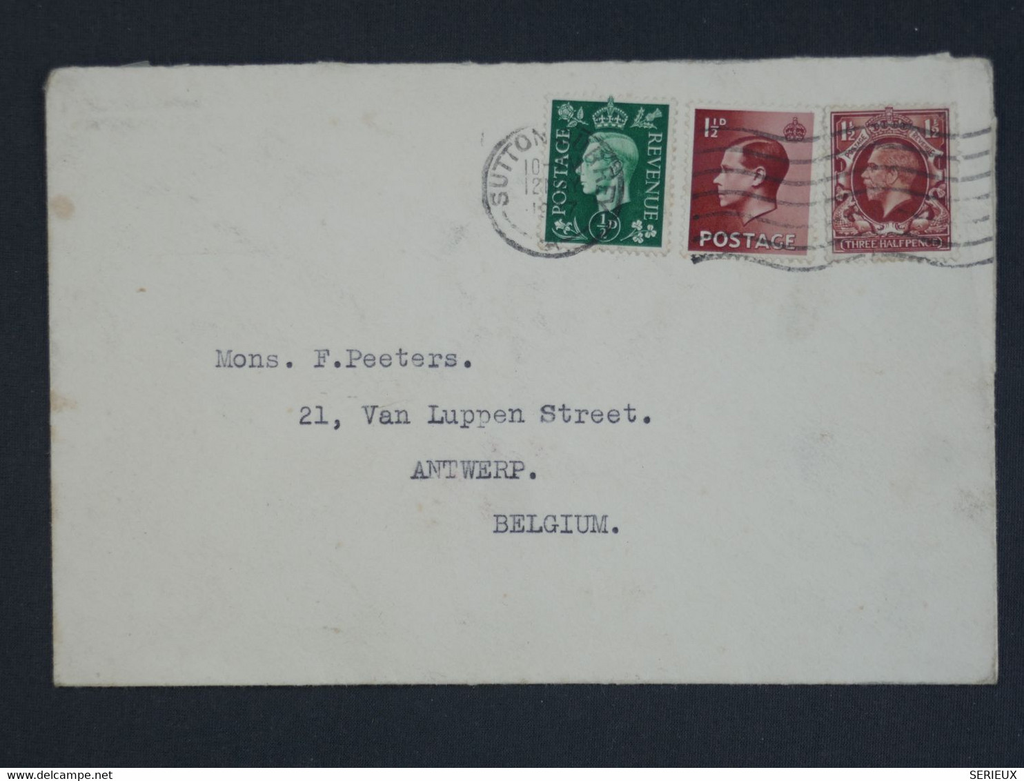 BI 4 GREAT BRITAIN    BELLE LETTRE  1937   SUTTON A ANTWERPEN BELGIUM   ++ AFFRANCH.  INTERESSANT - Covers & Documents