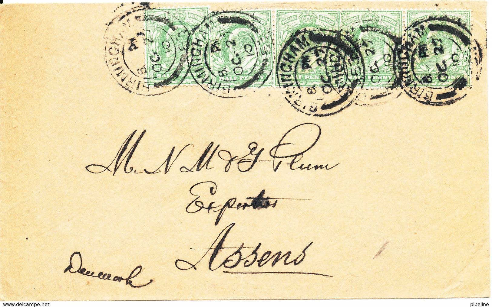 Great Britain Cover Sent To Denmark Birmingham 27-10-1910 - Zonder Classificatie