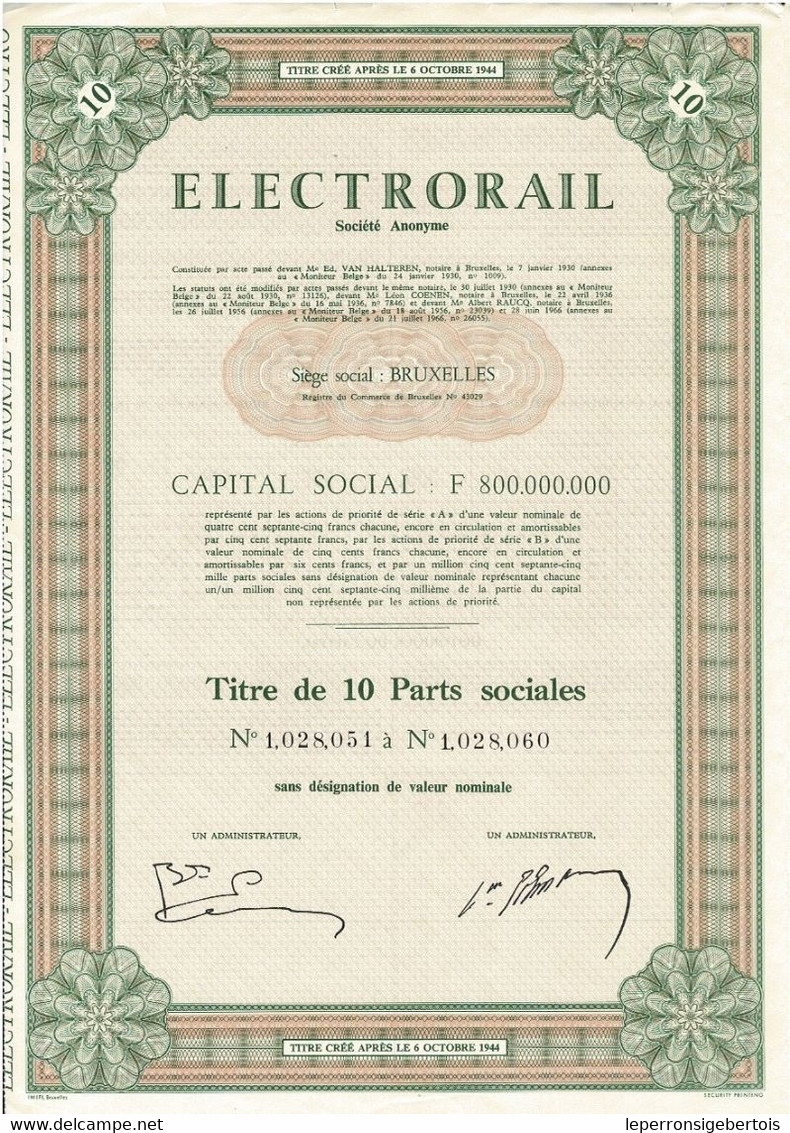 Titre De 1966  - ELECTRORAIL - - Elettricità & Gas