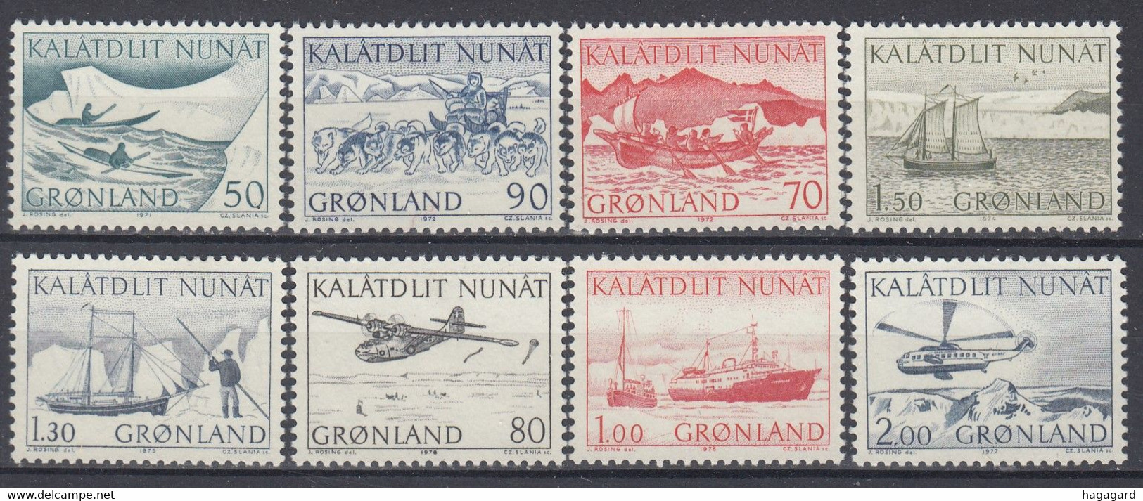 OG2690. Greenland 1971-77. Post Service. Michel 79-80,82,87,93. MNH(**) - Collections, Lots & Series