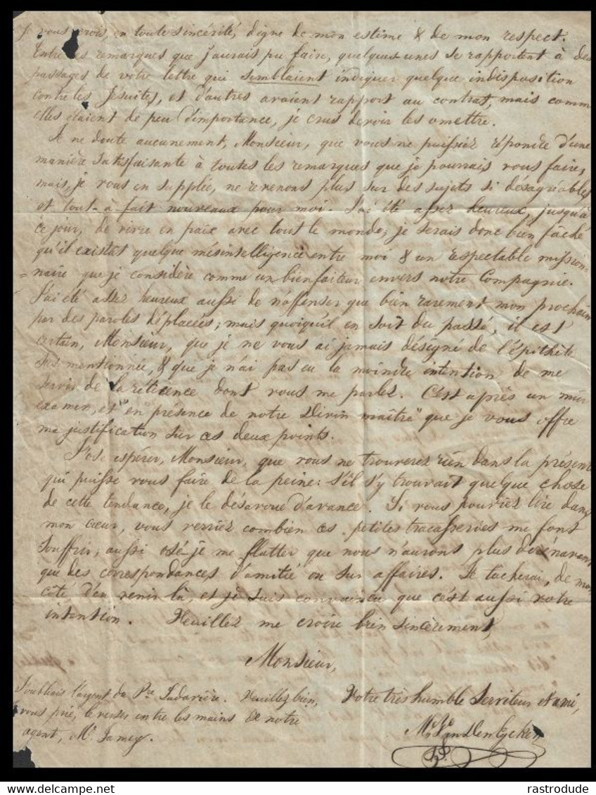 1847, 27 JUNE STAMPLESS ENTIRE GRAND COTEAU, LOUISIANA - JESUITS COLLEGE ST. CHARLES - BELGIAN JESUIT - 1845-47 Emissions Des Maîtres De Postes