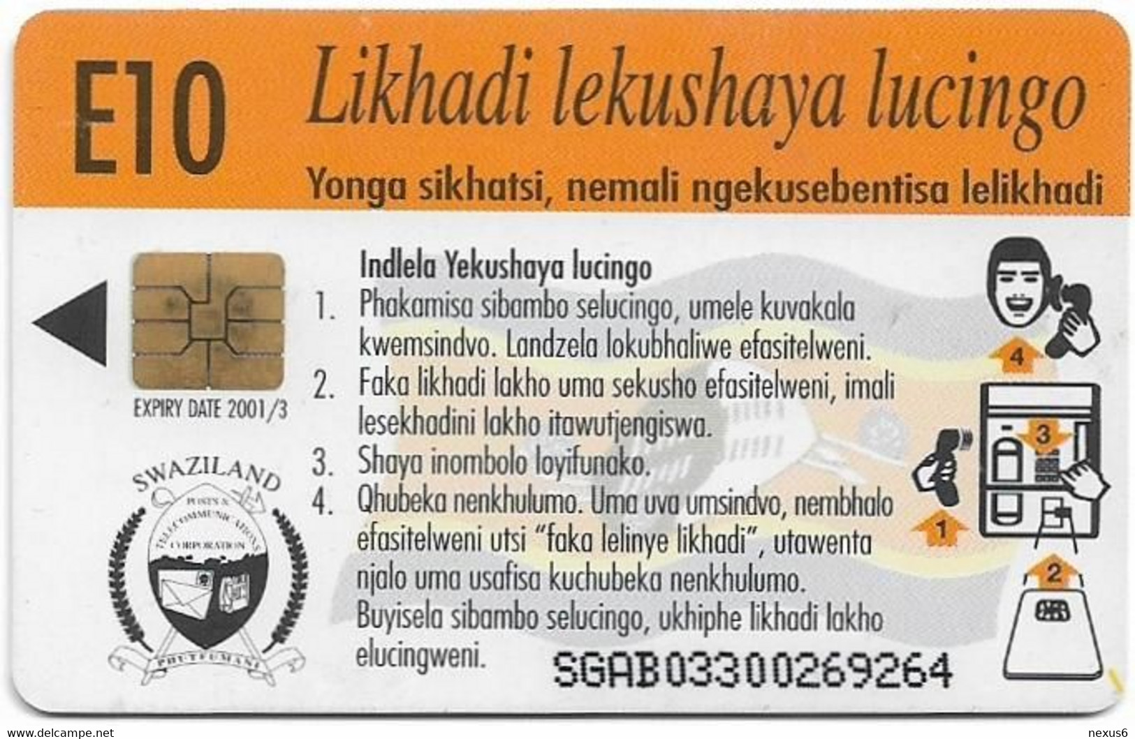 Swaziland - Swazitelecom - Card Phone, 10E, Exp.03.2001, Used - Swaziland