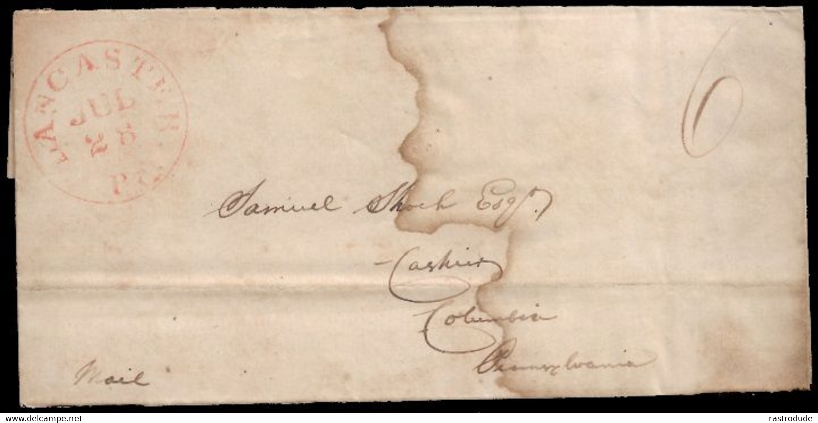 1840, 27 JUNE STAMPLESS ENTIRE LANCASTER, PENNSYLVANIA - FARMERS BANK - …-1845 Voorfilatelie