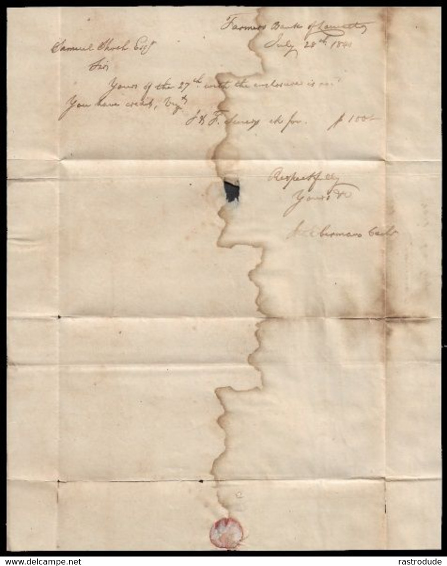 1840, 27 JUNE STAMPLESS ENTIRE LANCASTER, PENNSYLVANIA - FARMERS BANK - …-1845 Préphilatélie