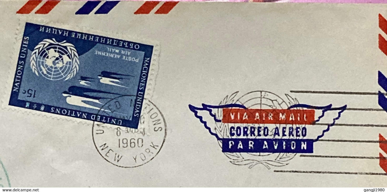 UNITED NATION 1960, FIRST FLIGHT COVER, NORTH ATLANTIC SWISSAIR CACHET , ZURICH LUFTPOST CANCEL. - Storia Postale