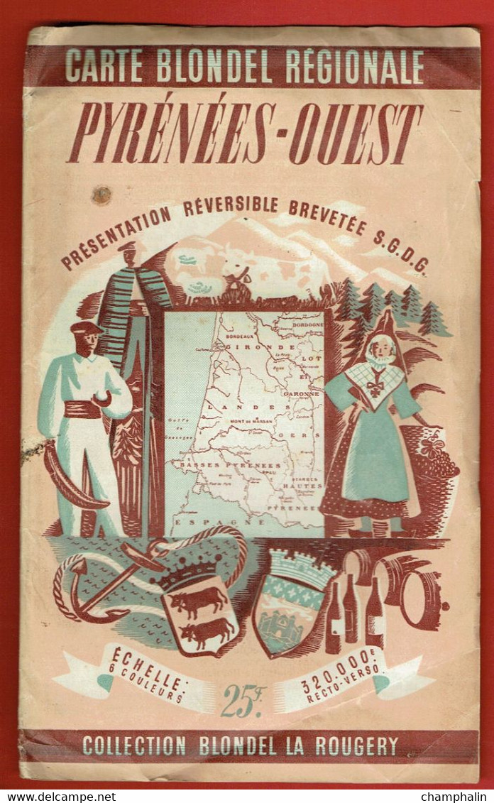 Carte Blondel Régionale - Pyrénées-Ouest - Echelle 1/320000 - Collection Blondel La Rougery - Années 50 - Cartes Routières