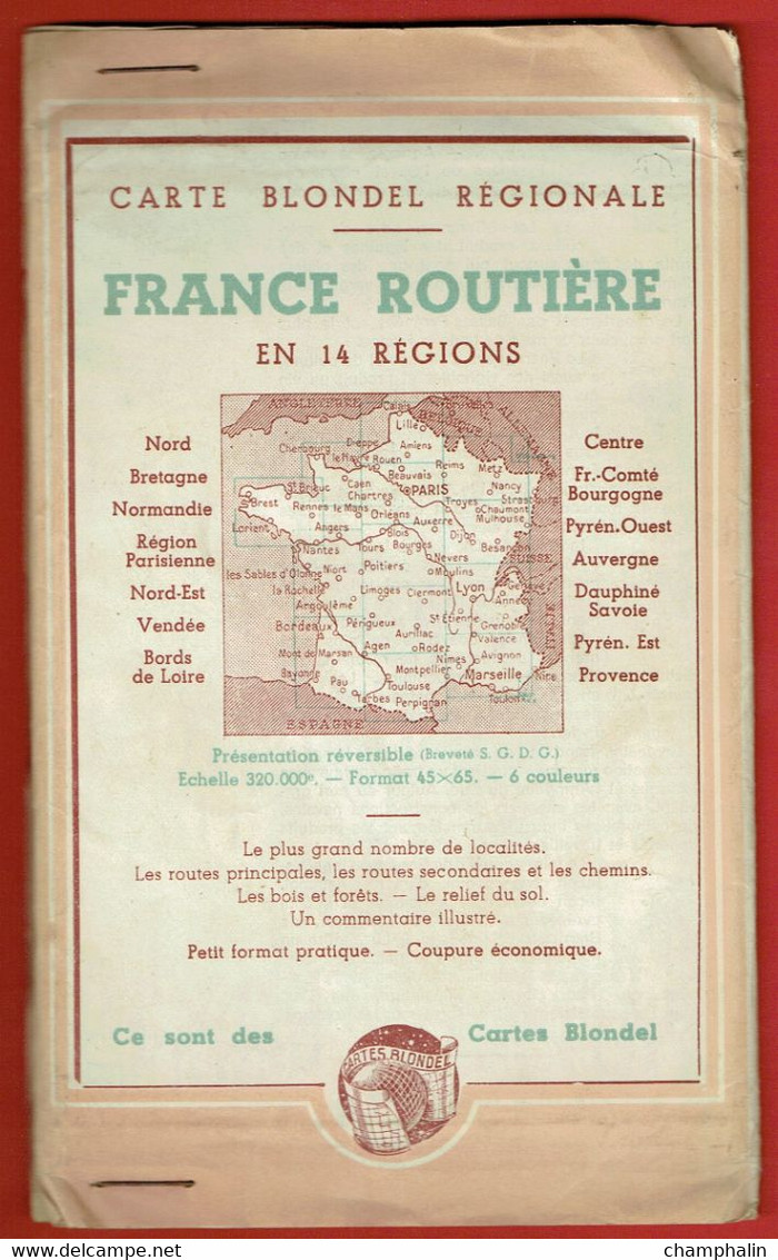 Carte Blondel Régionale - Pyrénées-Ouest - Echelle 1/320000 - Collection Blondel La Rougery - Années 50 - Cartes Routières