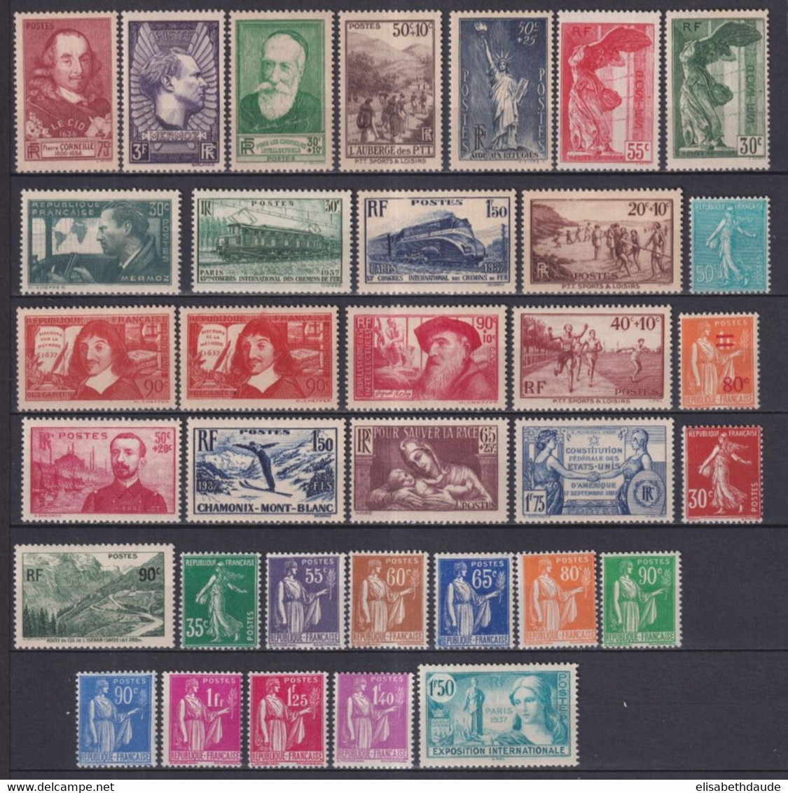 1937 - ANNEE COMPLETE YVERT N°334/371 SAUF PEXIP ** MNH  - COTE = 585 EUR. - - ....-1939