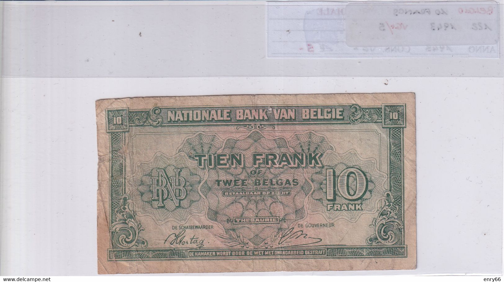 BELGIO 10 FRANCS 1943 P122 - 10 Francos-2 Belgas