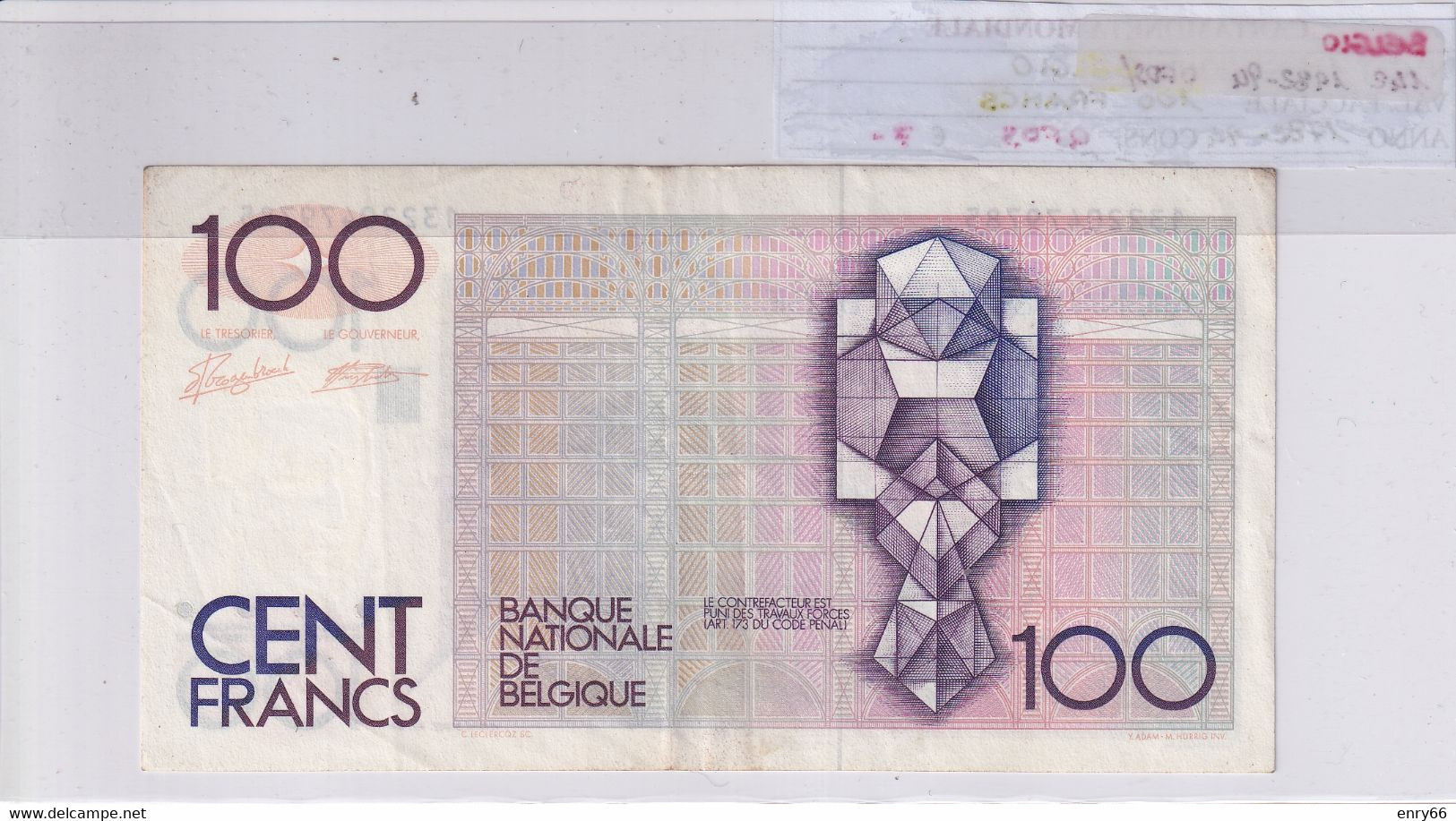 BELGIO 100 FRANCS 1982-94 P142 - 100 Francs