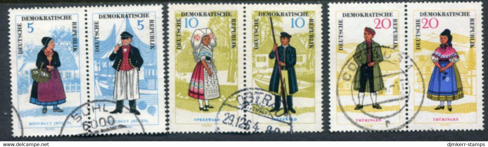 DDR / E. GERMANY 1964 Traditional Costumes Pairs  Used With Postal Cancellations.  Michel  1074-79 - Gebruikt