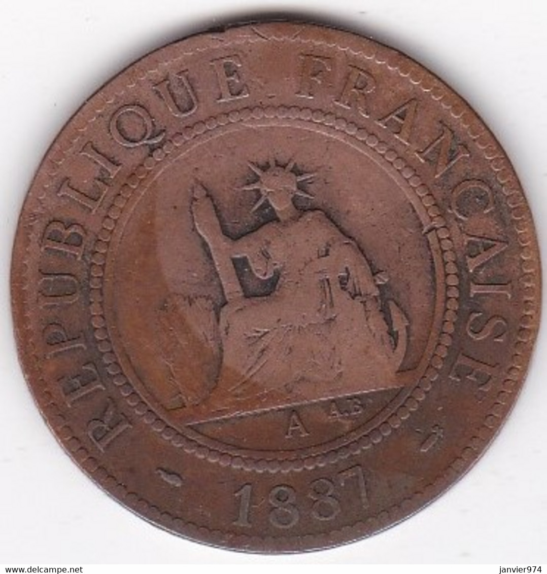 Indochine 1 Centième 1887 A , En Bronze, Lec# 39 - Frans-Indochina