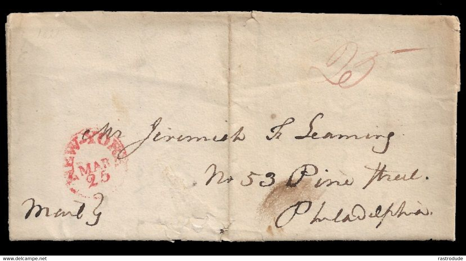 1821 - RARE MEDICINE NEW YORK  ENTIRE BY DR. CHARLES CALDWELL - AMERICAN PHYSICIAN (1772-1853) WRITTEN ON SHIP IN PORT - …-1845 Prephilately