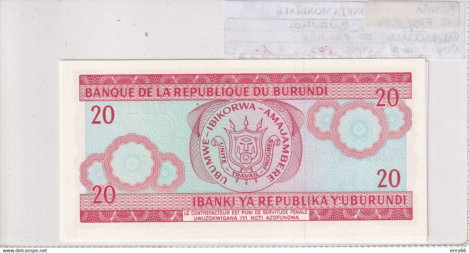 BURUNDI 20 FRANCS 2005 P27A - Burundi