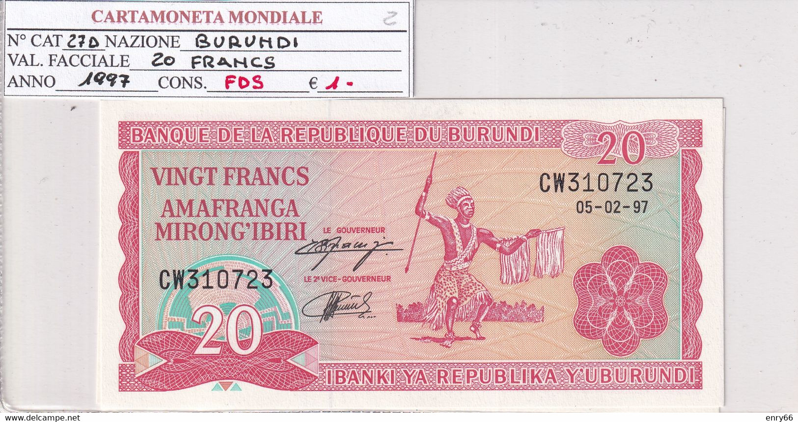 BURUNDI 20 FRANCS 1997 P27D - Burundi