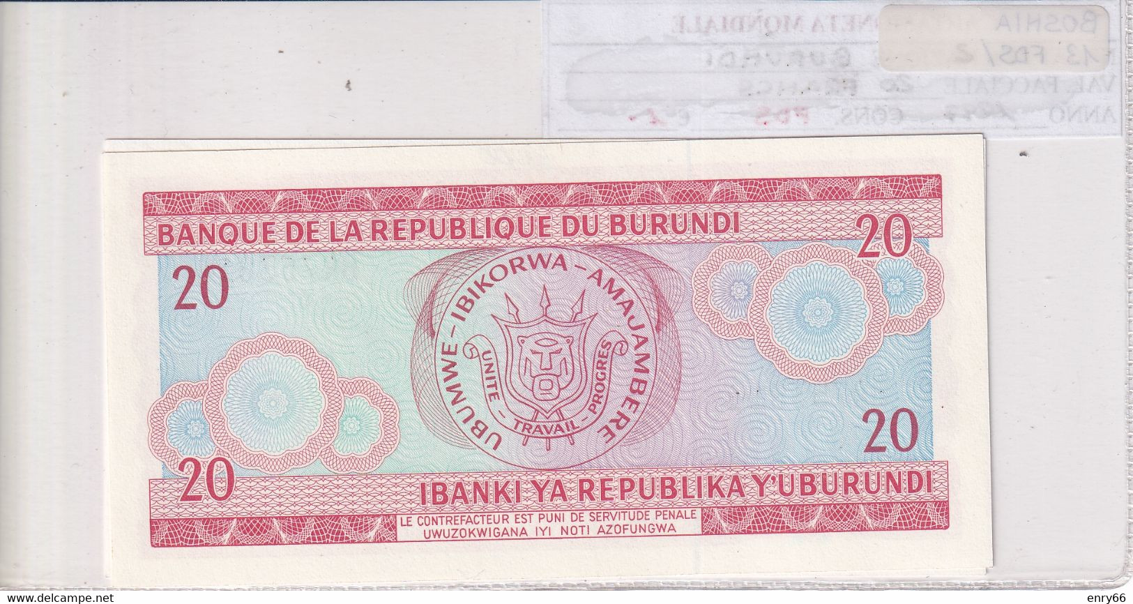 BURUNDI 20 FRANCS 1997 P27D - Burundi