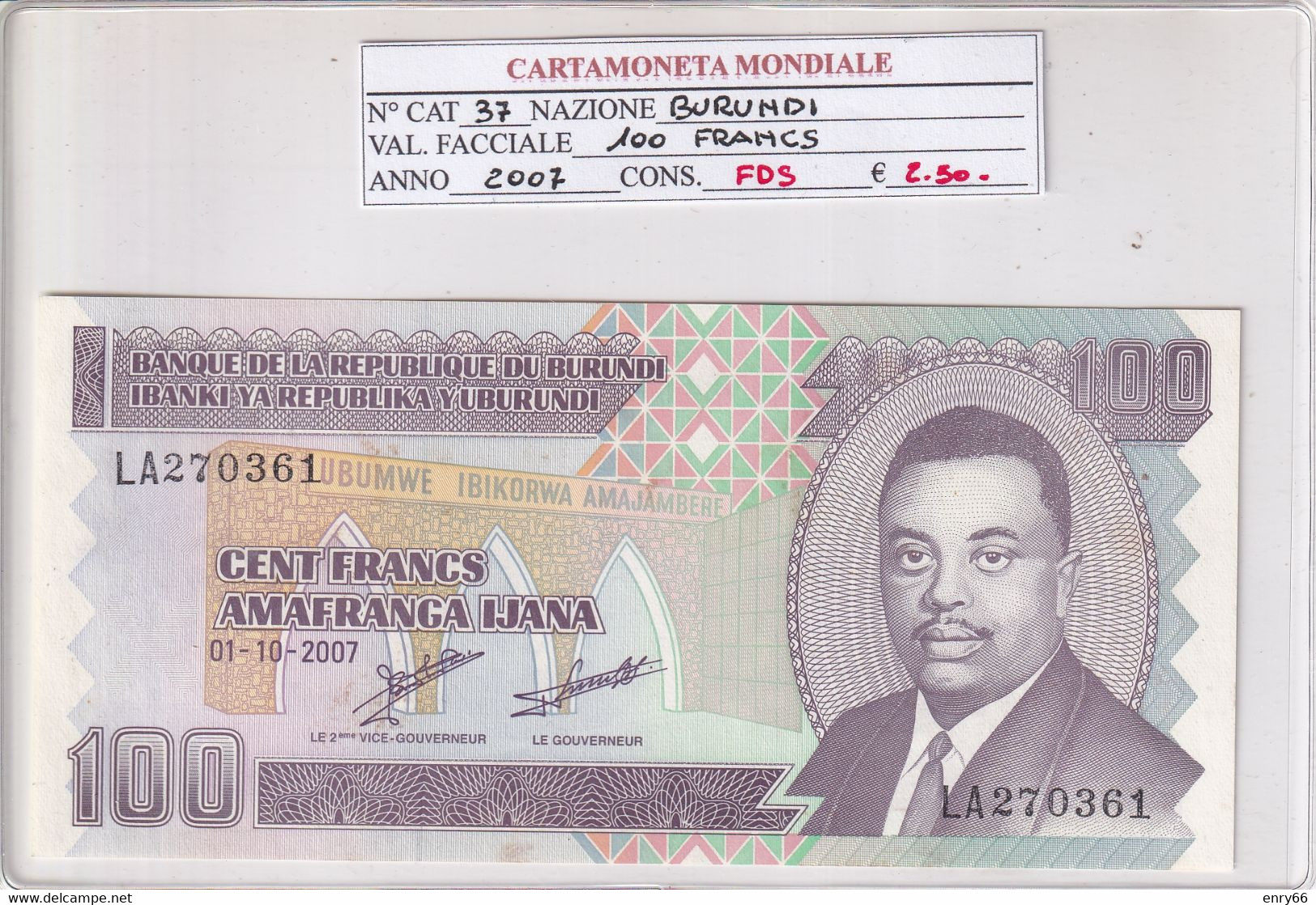BURUNDI 100 FRANCS 2007 P37 - Burundi