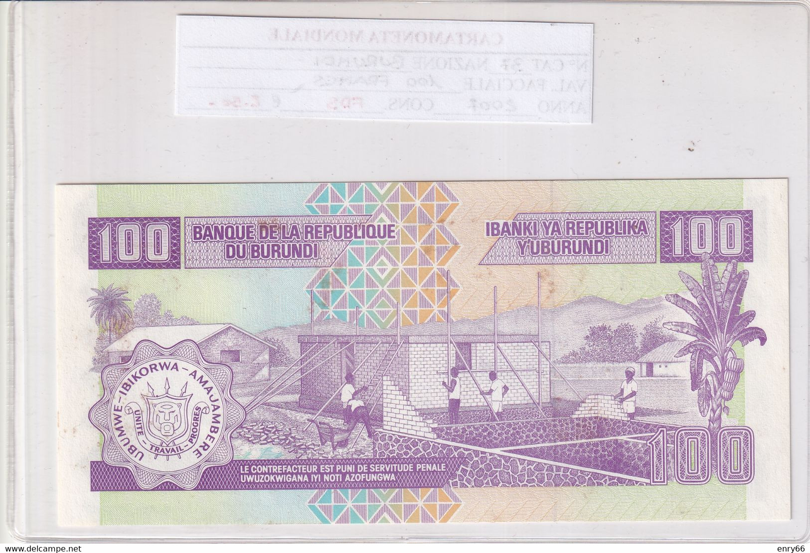 BURUNDI 100 FRANCS 2007 P37 - Burundi